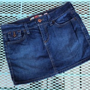 Denim Mini Skirt Low Rise Button Pockets | Size 4